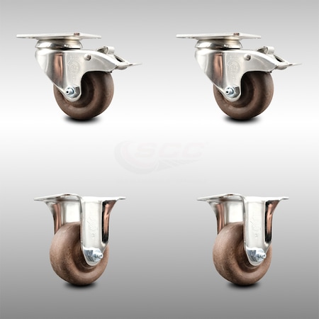 Service Caster 3.5 Inch 316SS High Temp Glass Filled Nylon Caster Lock Brake 2 Rigid SCC, 2PK SCC-SS316TTL20S3514-GFNSHT-2-R-2